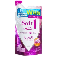 Lion Soft in 1 Увлажняющий Шампунь-Кондиционер с экстрактом морских водорослей и цветочно-фруктовым ароматом, сменный блок, 380 мл - Магазин японской и корейской косметики, бытовой химии - Мандарин