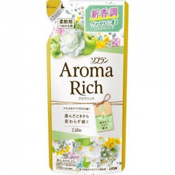 LION Aroma Rich Ellie Кондиционер для белья с богатым ароматом натуральных эфирных масел, сменный блок, 400 мл - Магазин японской и корейской косметики, бытовой химии - Мандарин